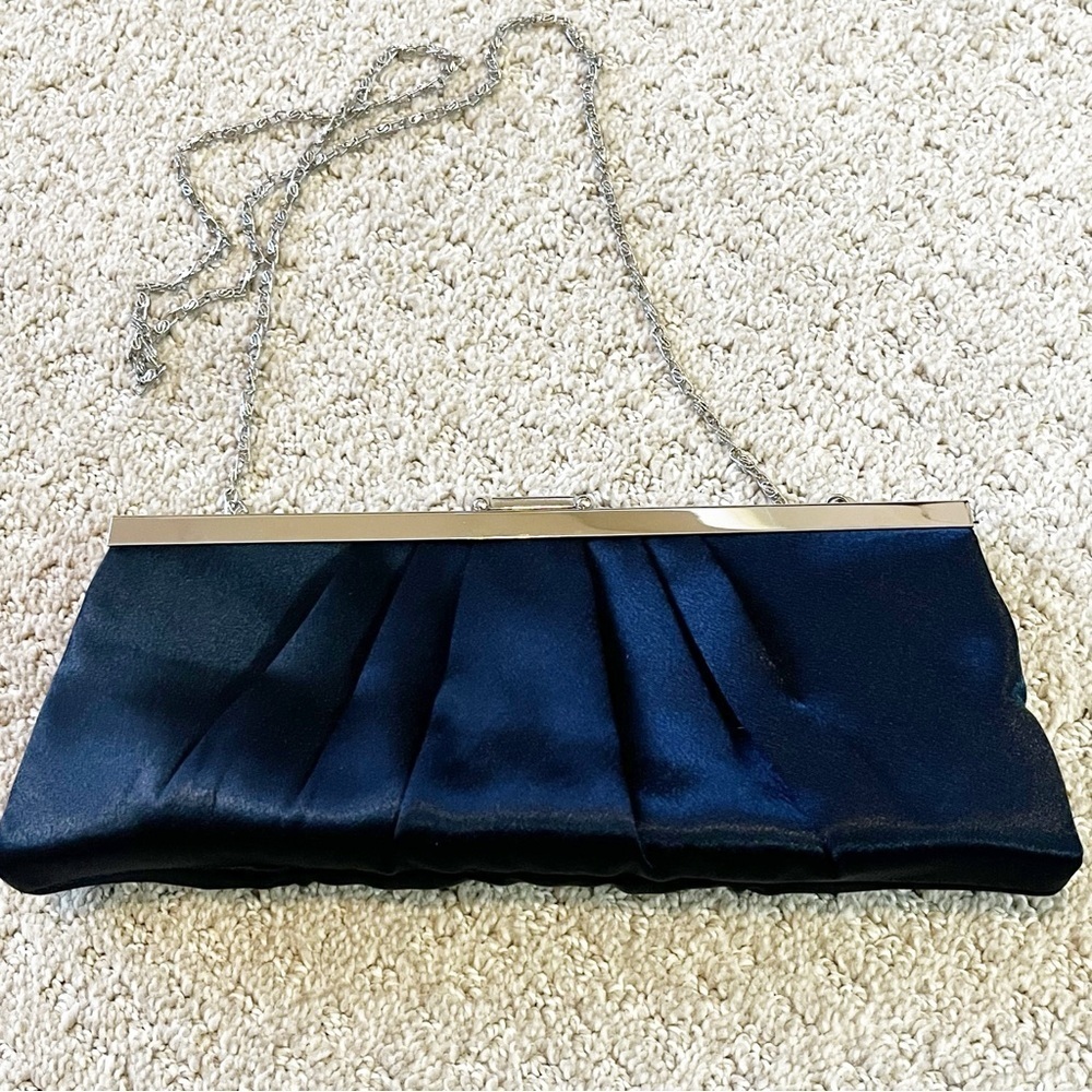 Gunne Sax Jessica McClintock Clutch Shoulder Blue Silver Evening Event Wedding - Picture 4 of 10